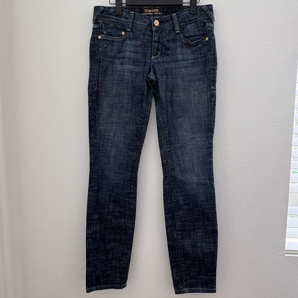 Vintage bebe Charlotte Skinny Checker Pkt Jeans in Deep Indigo Size 28 USA Made